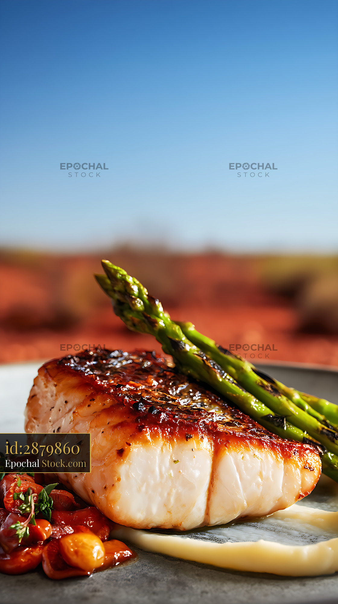 Seared Murray Cod Fillet with Asparagus - stock photo
