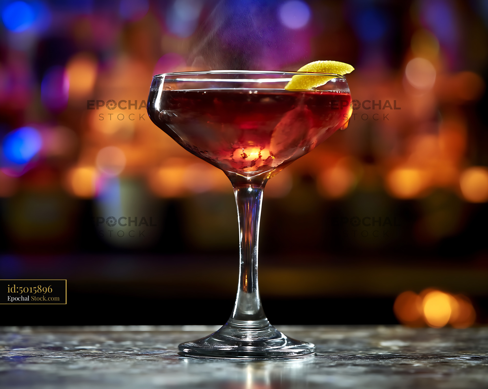 Bushwick Cocktail with Lime Twist at Bar - stock photo