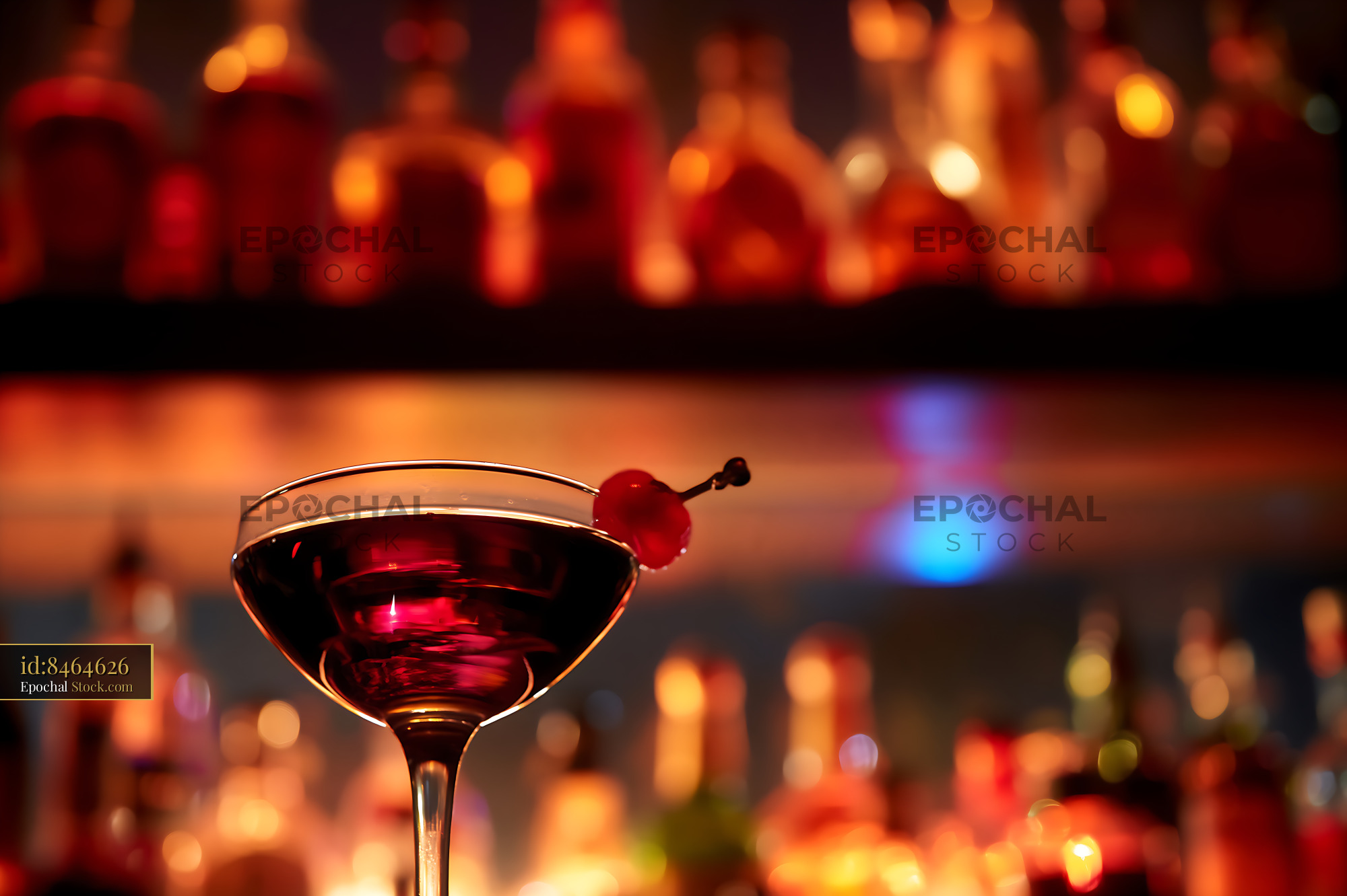 Bushwick Cocktail with Cherry Garnish at Bar - stock photo