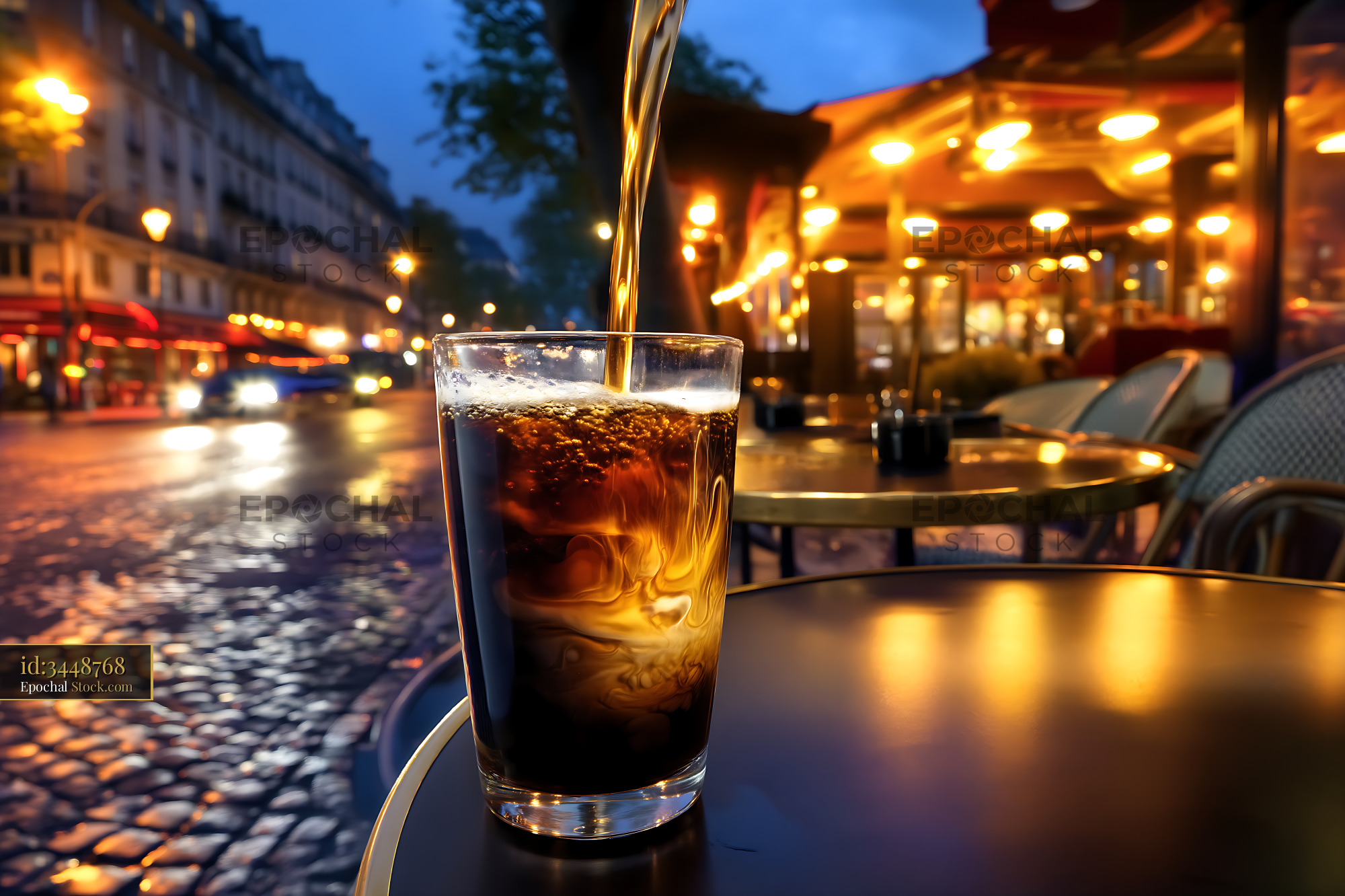 Nitro Caramel Coffee Pouring at Parisian Cafe - stock photo