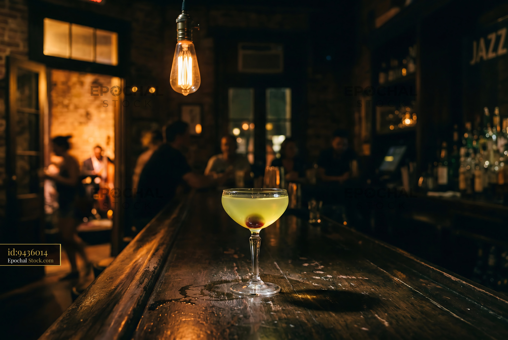 Final Ward Cocktail at Vintage Bar with Edison Bulb - stock photo