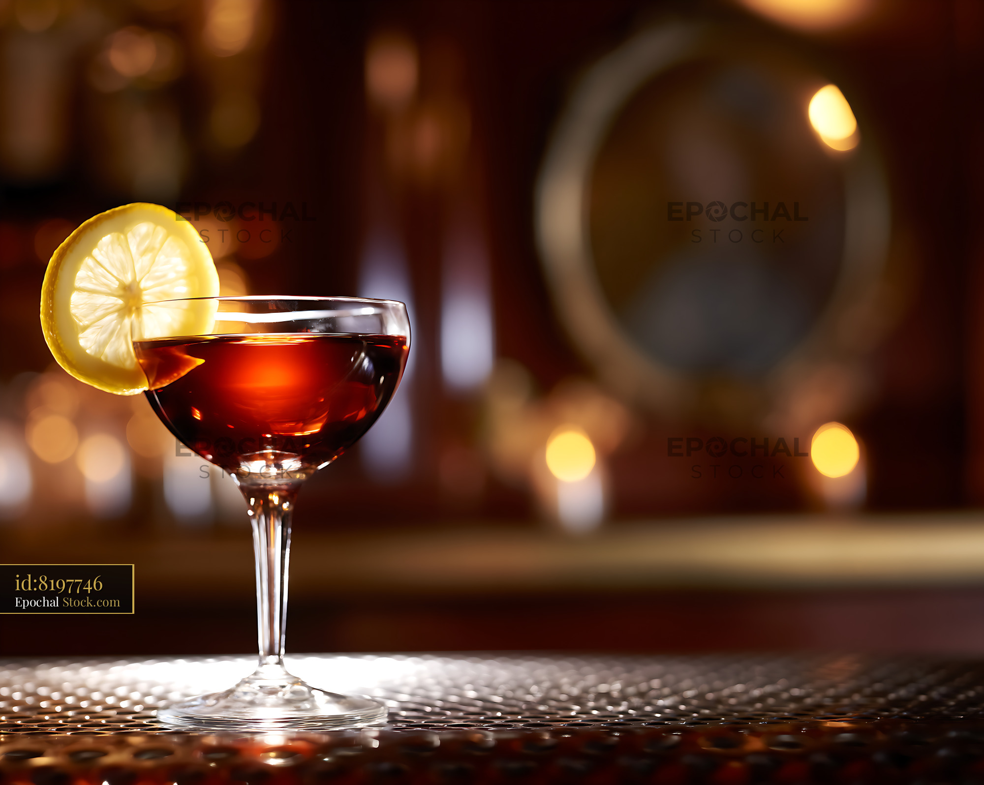 Saratoga Cocktail with Lemon Wheel Slice - stock photo