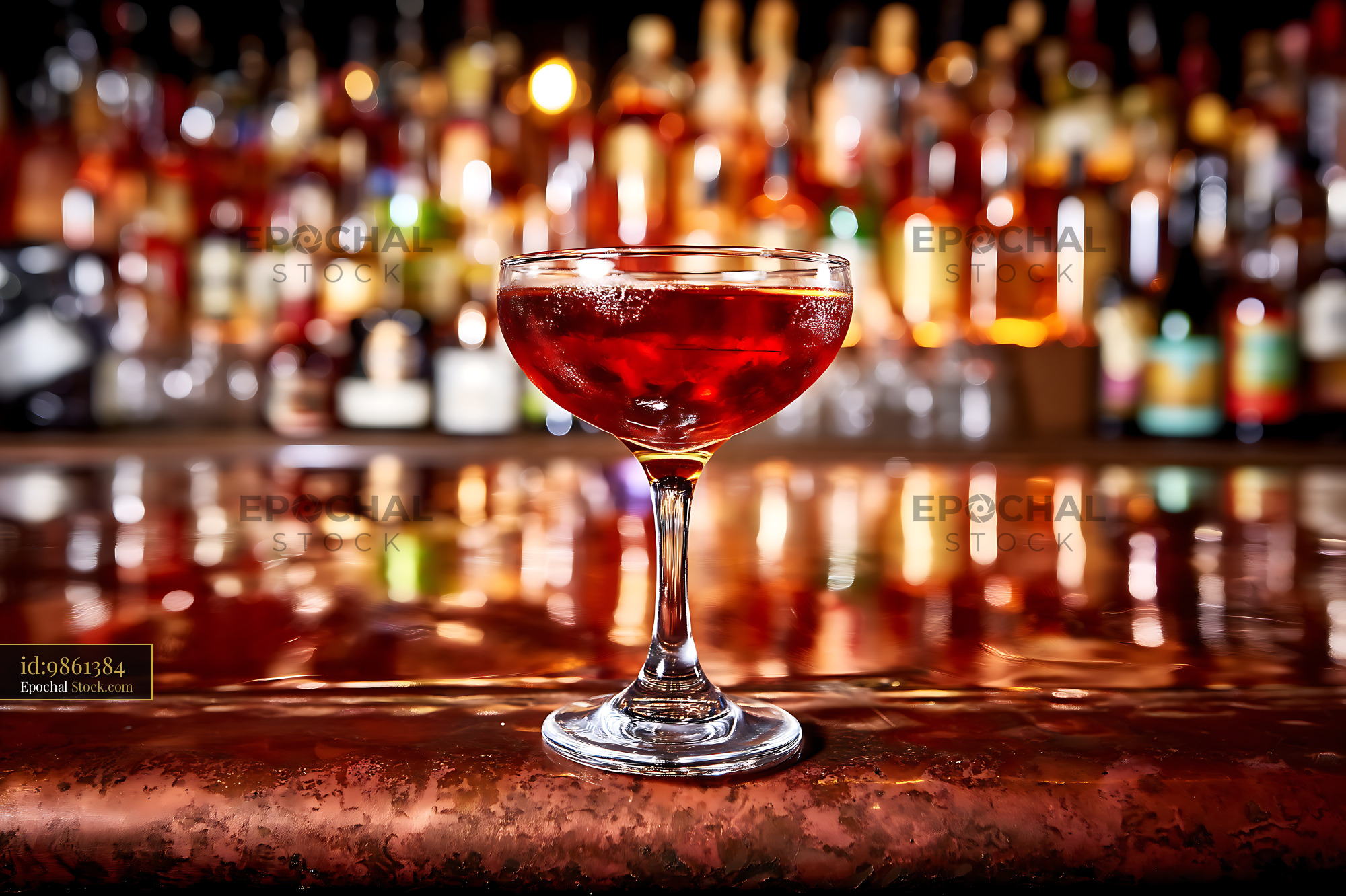 Red Bushwick Cocktail at Bar - stock photo