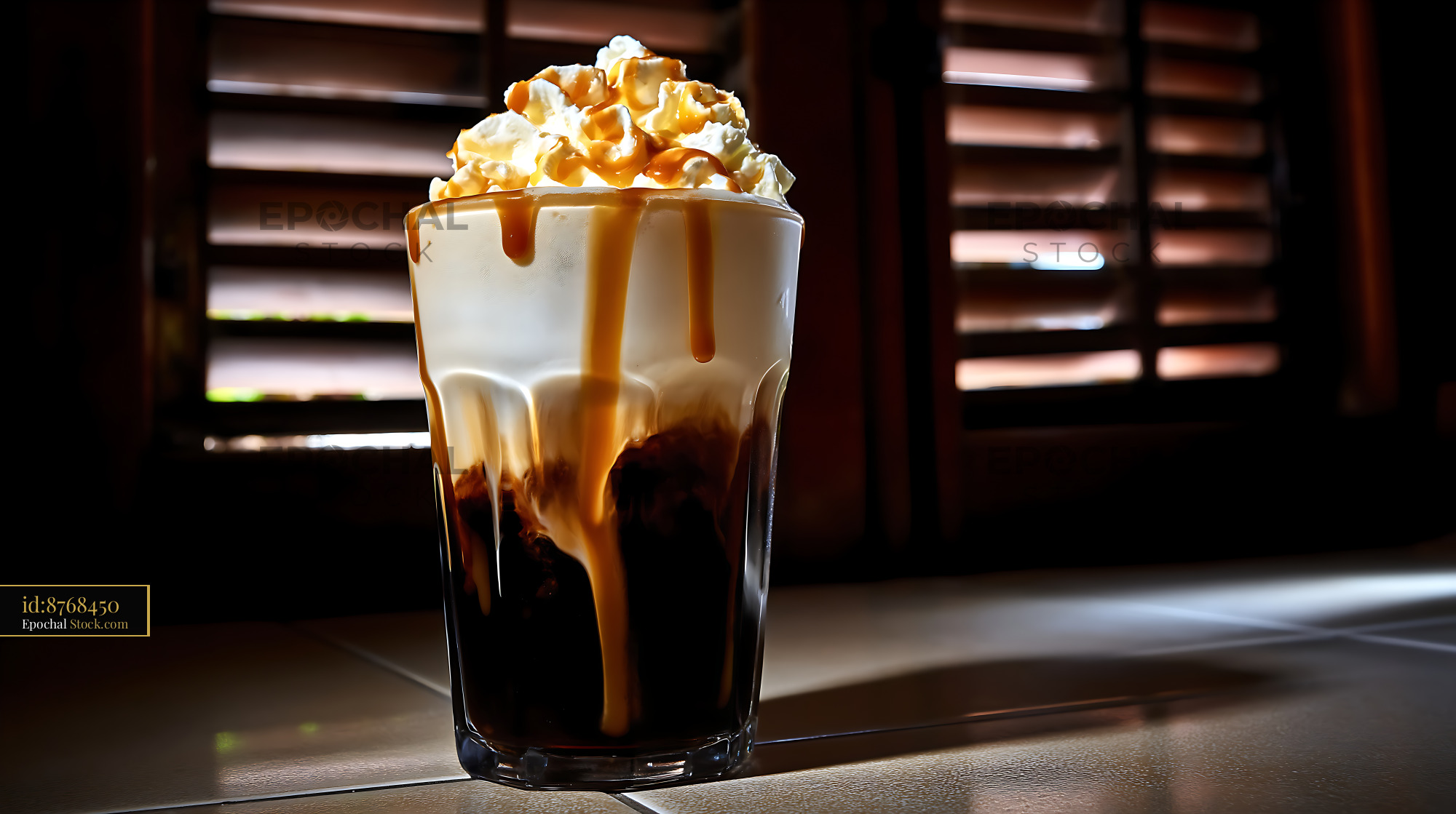 Iced Nitro Caramel Coffee with Popcorn - stock photo