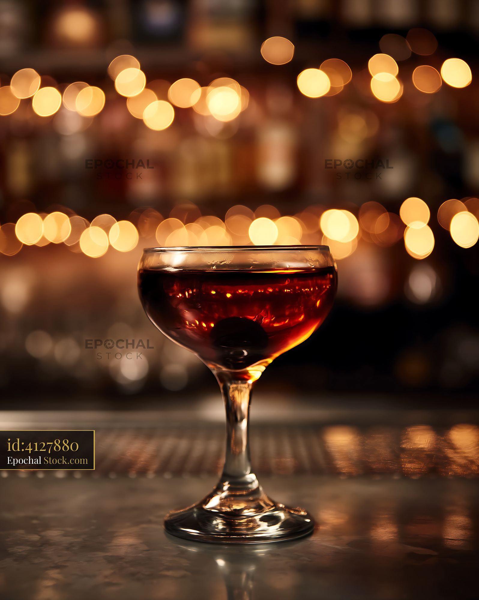 Bushwick Cocktail on Bar Counter with Bokeh - stock photo