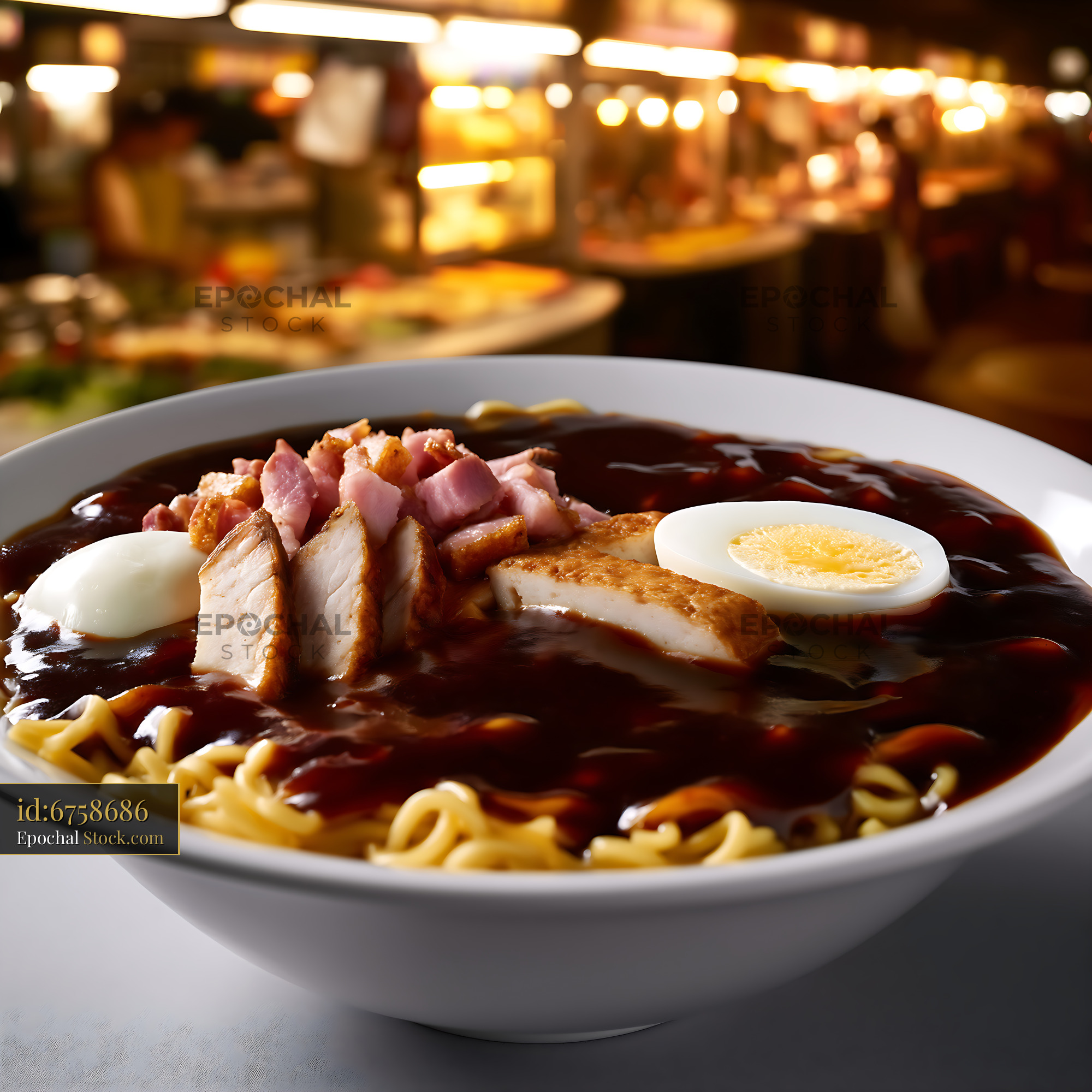 Hearty Lor Mee Soup with Pork and Egg in Food Stall - stock photo