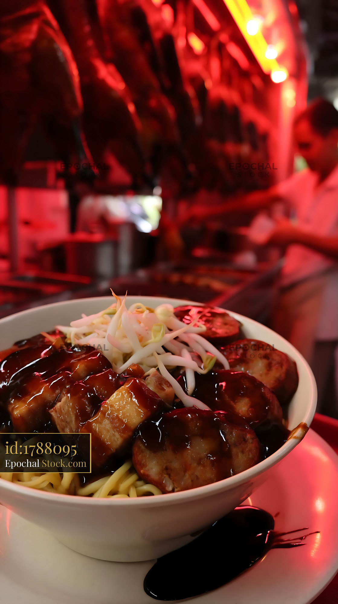 Lor Mee Soup with Braised Pork Belly at Asian Hawker Stall - stock photo