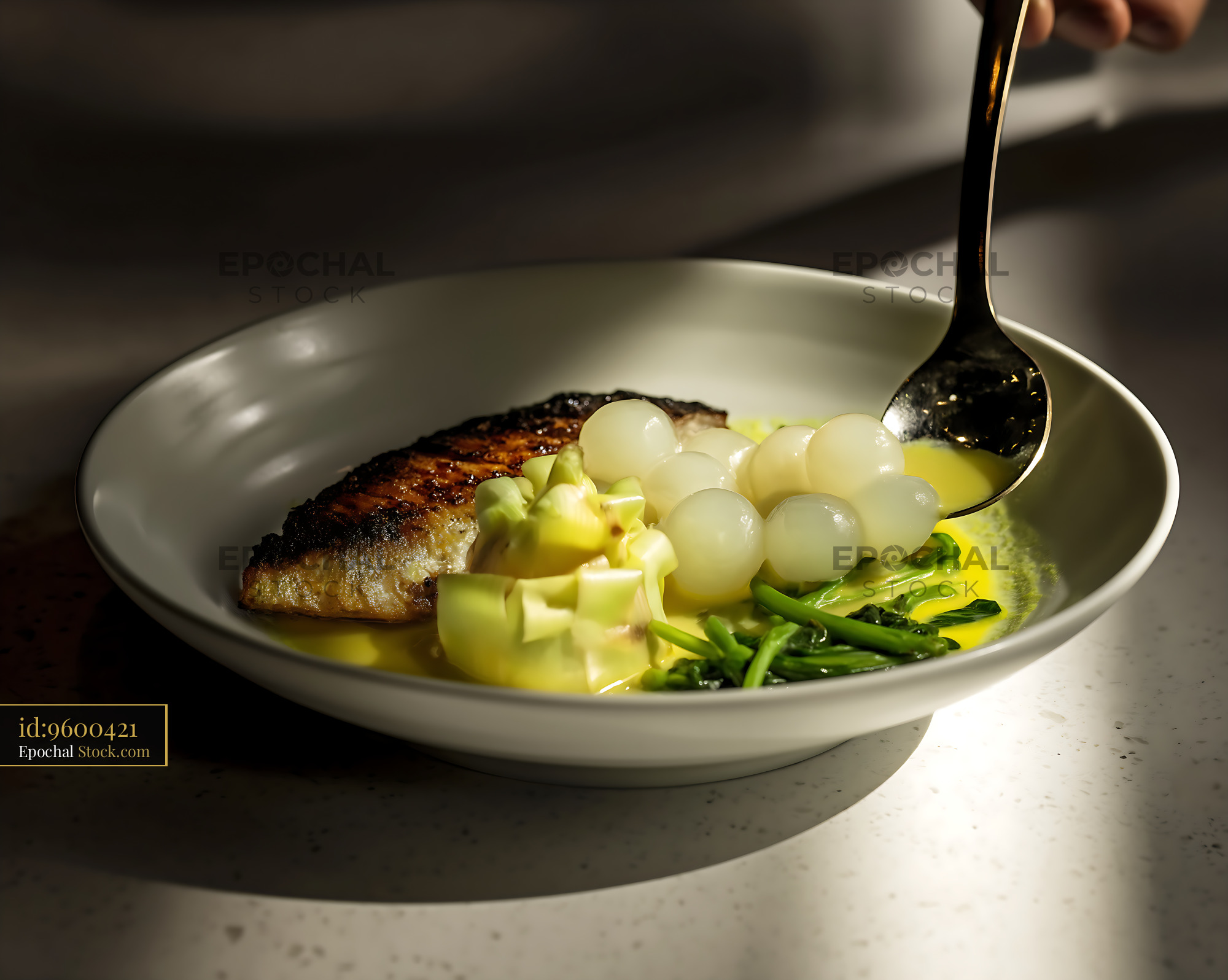 Gourmet Lor Mee Soup with Seared Fish and Vegetables - stock photo