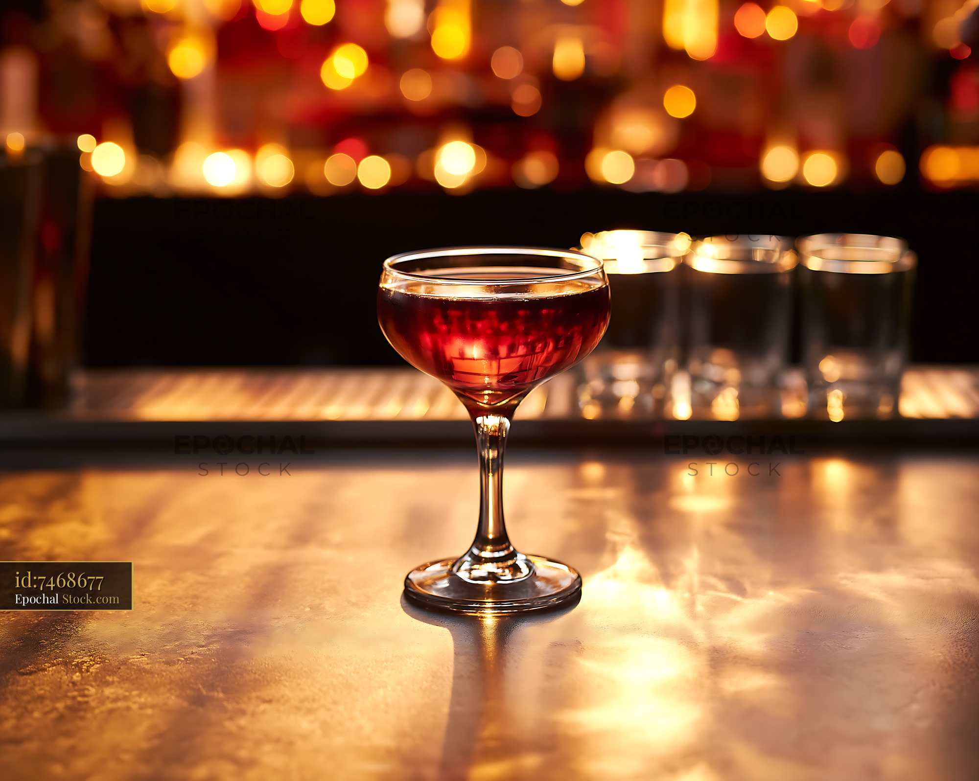 Bushwick Cocktail on Bar Counter with Lights - stock photo
