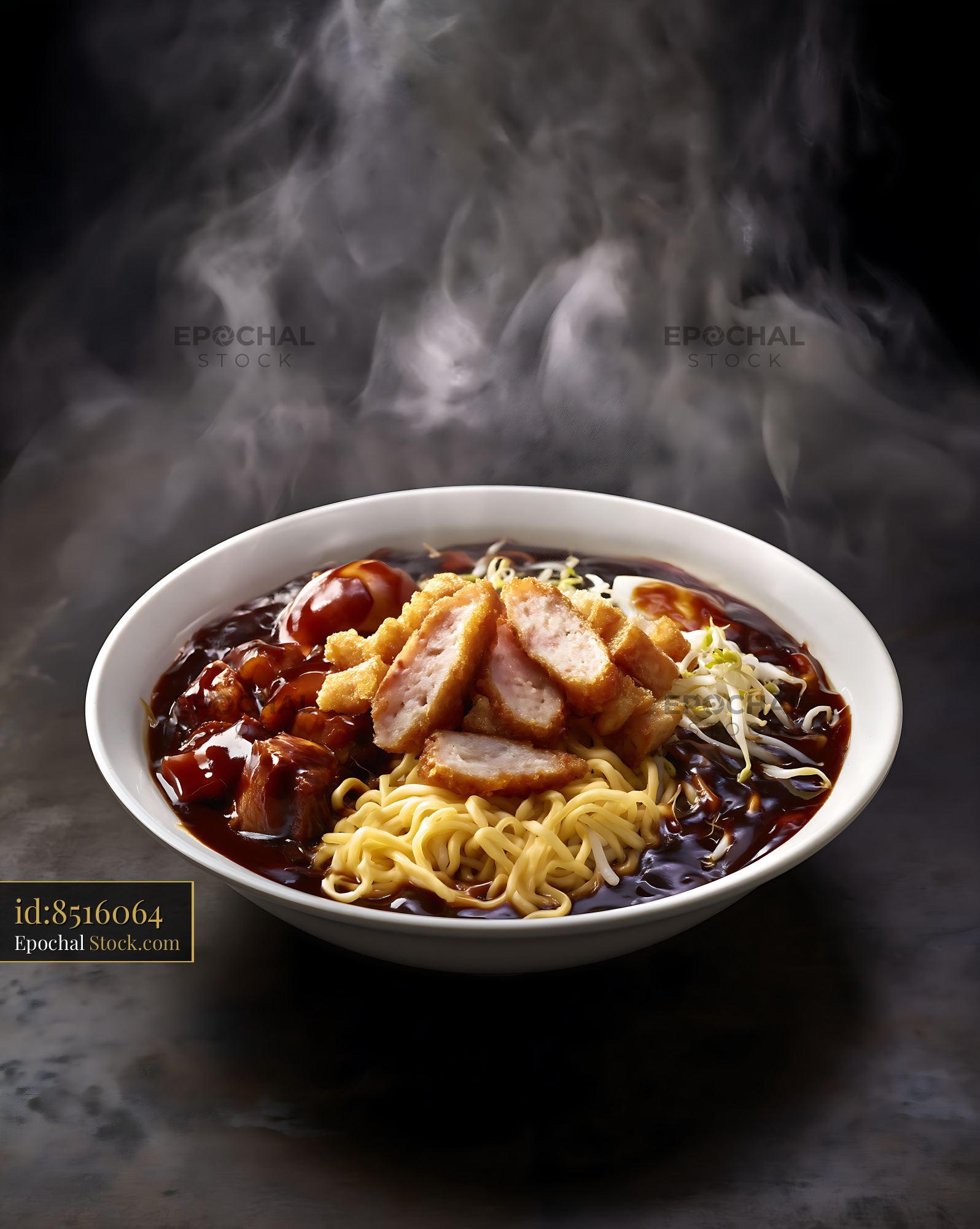 Steaming Lor Mee Soup with Fried Pork and Braised Eggs - stock photo