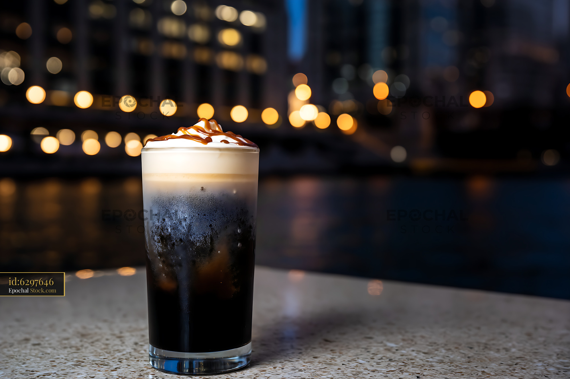 Nitro Caramel Coffee with Cream and Caramel Drizzle - stock photo