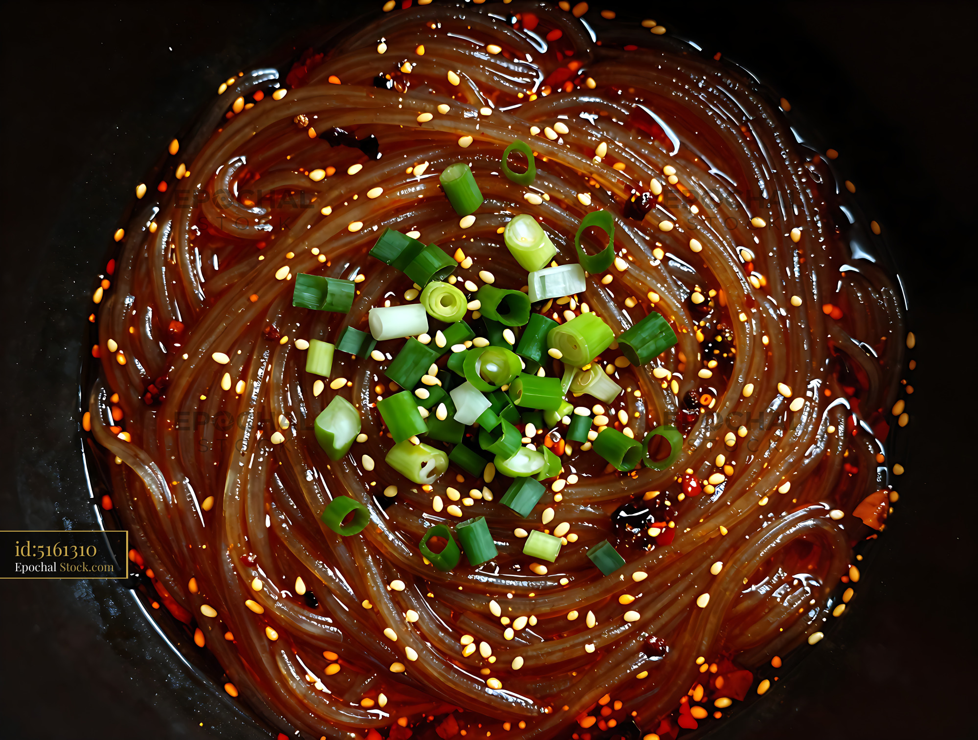 Spicy Sichuan Glass Noodle Salad with Scallions - stock photo