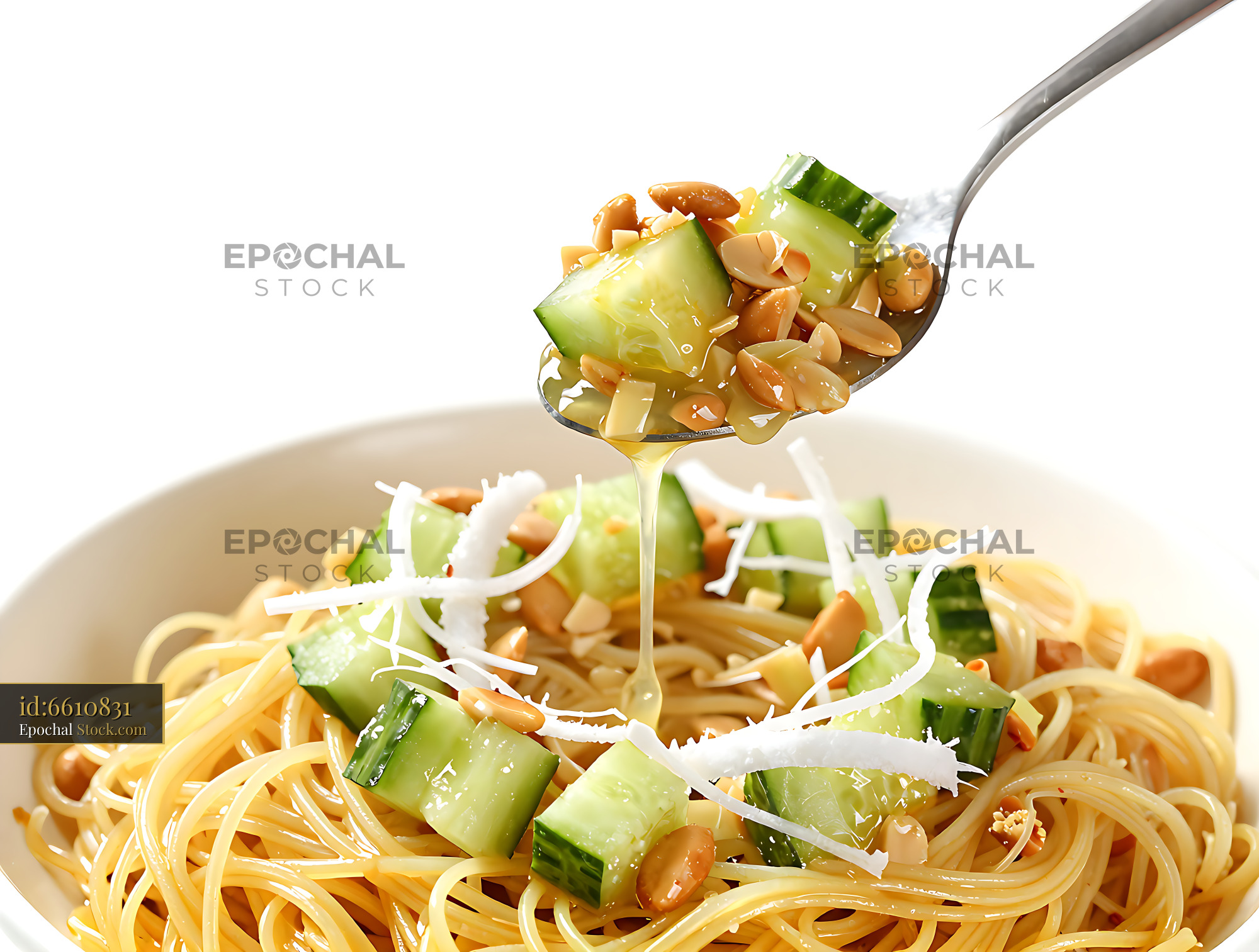 Kakdi Koshimbir Noodle with Fork Closeup - stock photo